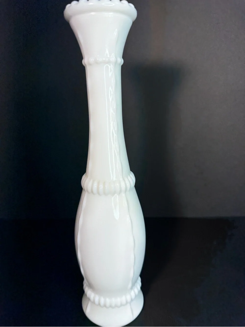 Vintage MCM Anchor Hocking White Milk Glass Bud Vases, Bead and Stitch Pair